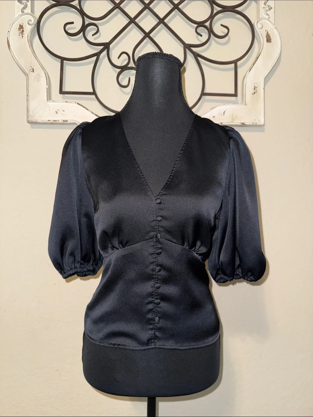 Abercrombie and Fitch Black Satin V-Neck Blouse